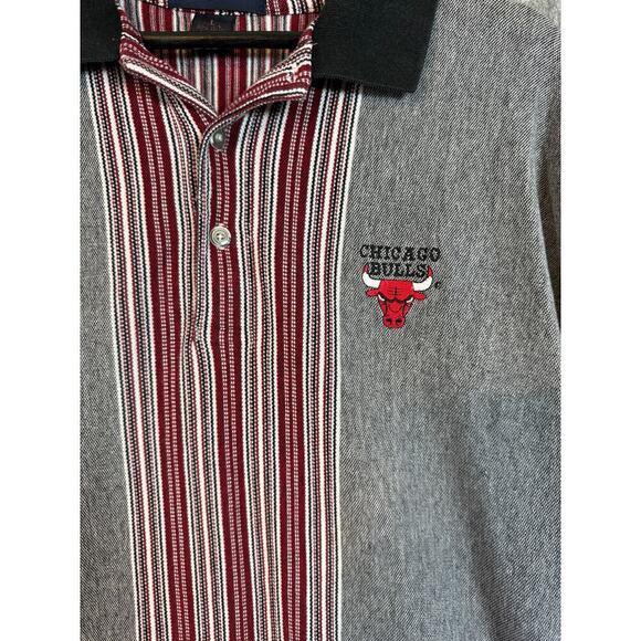 Vintage 90s Antigua Chicago Bulls Gray Striped Polo Made In USA - Large - Picture 2 of 8